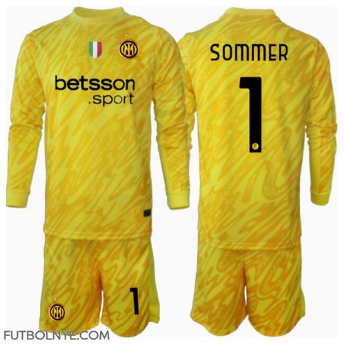 Camiseta Inter Milan Yann Sommer #1 Portero Visitante Equipación para niños 2024-25 manga larga (+ pantalones cortos)